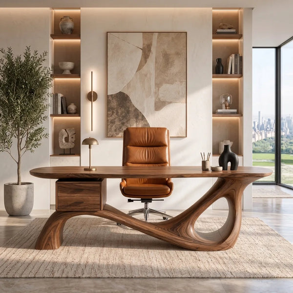 Comtemporary Executive Desk Sculptural Curved Base For Luxury Office