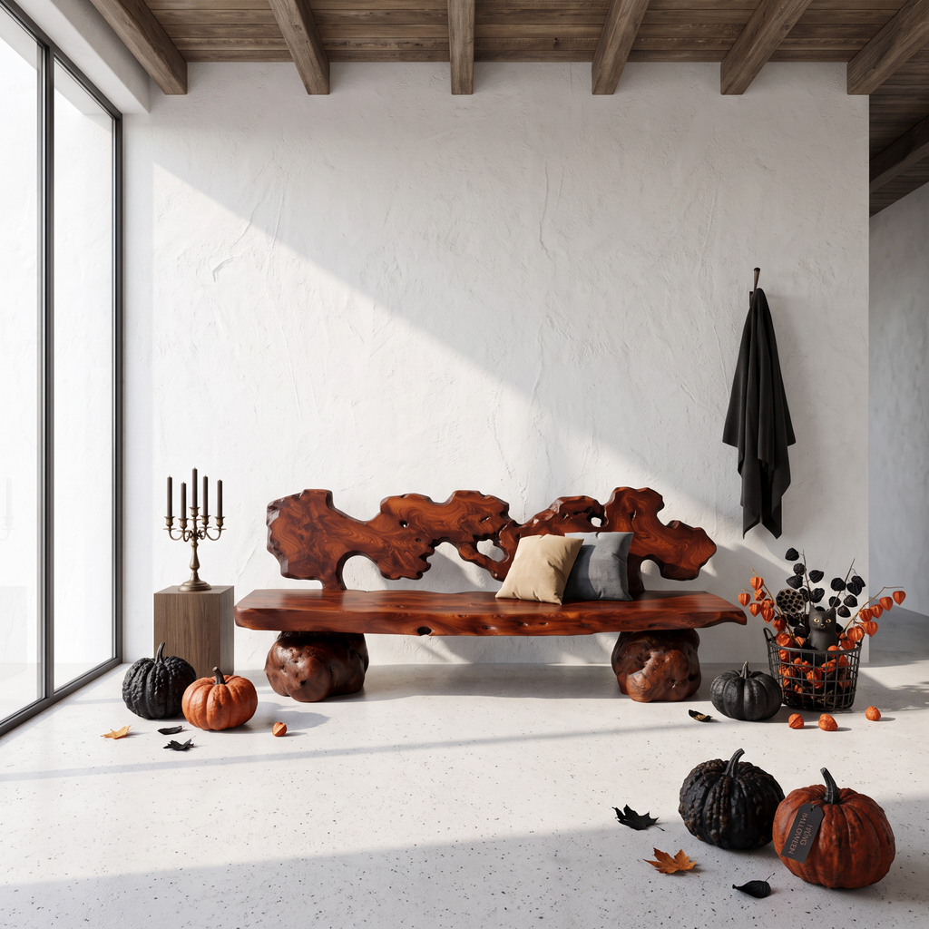 Contemporary Halloween Garden Bench With Interwoven Branch Design For Patio