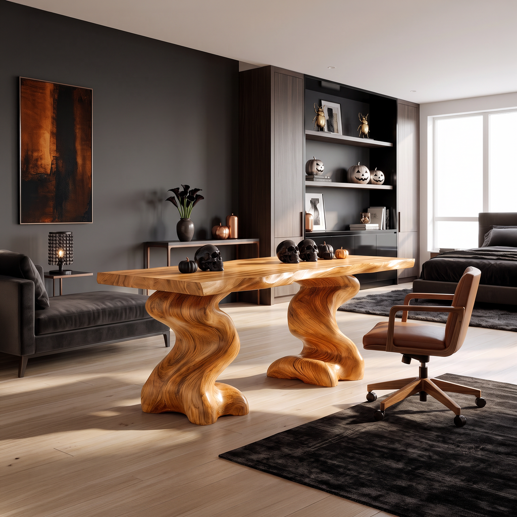 Natural Wooden Desk With Root Form Base For Workspace