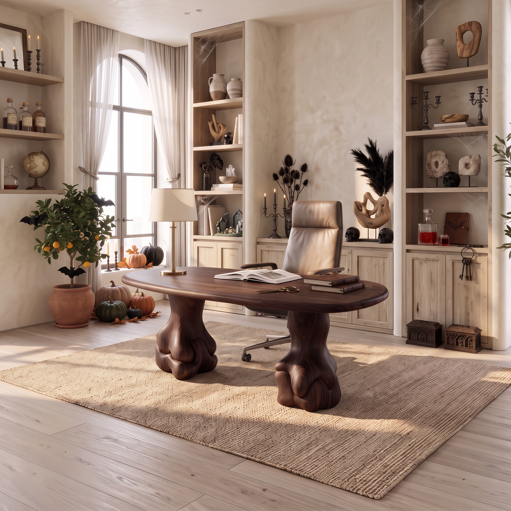 Organic Halloween Wood Desk With Flowing Arch Frame For Office