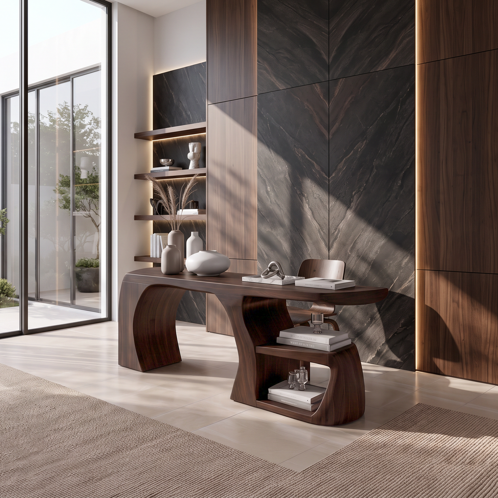 Modern Wood Desk With Floating Drawers For Office