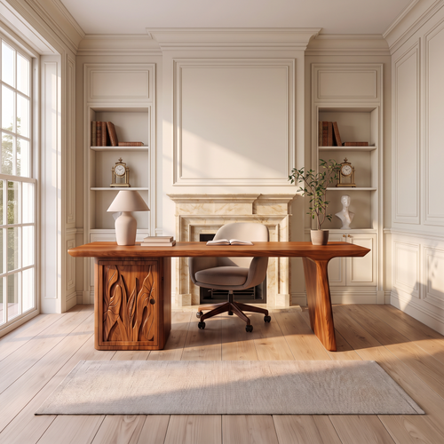 Contemporary Executive Desk With Side Storage Cabinet For Home Office