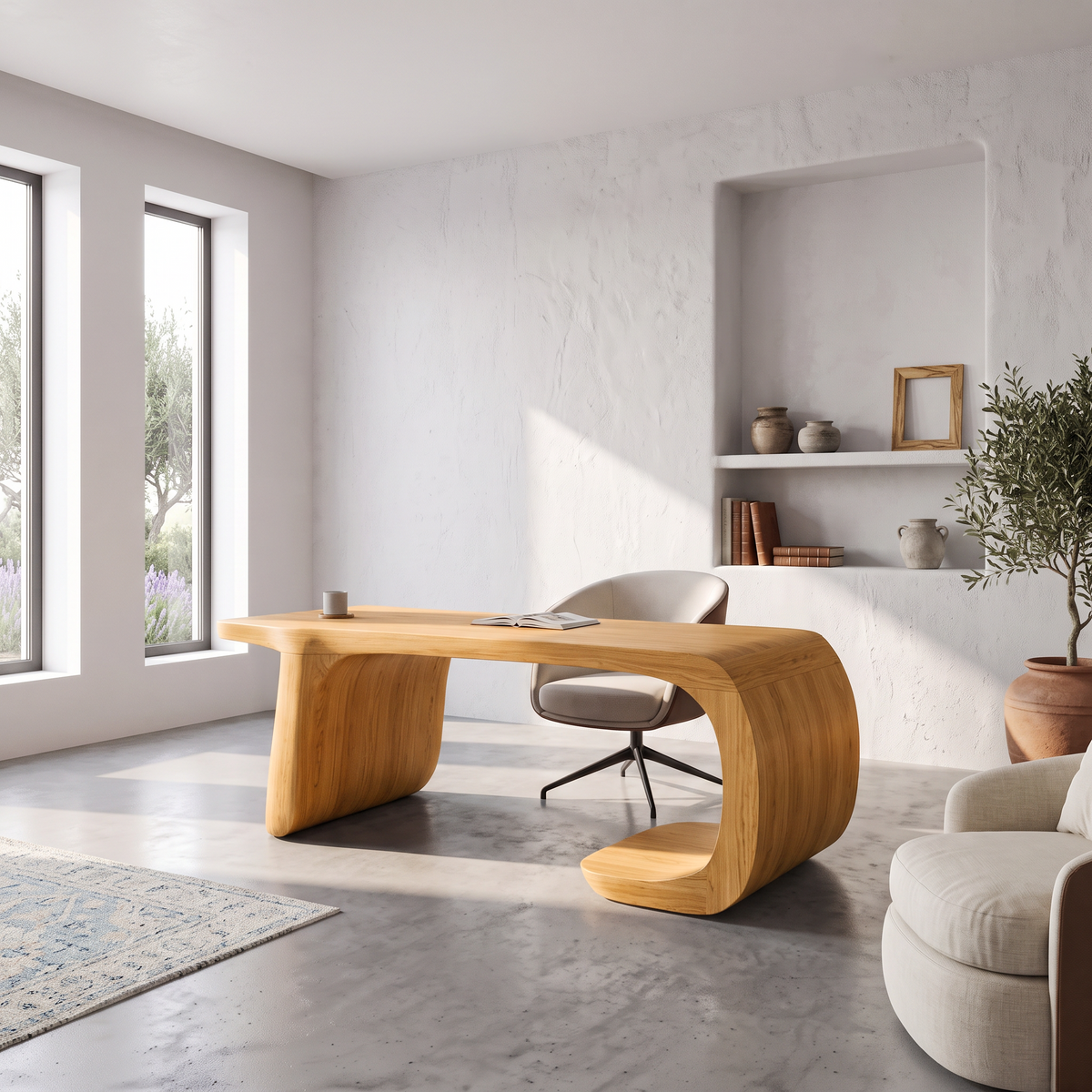 Minimalist Writing Desk With Clean Symmetrical Base For Home Office