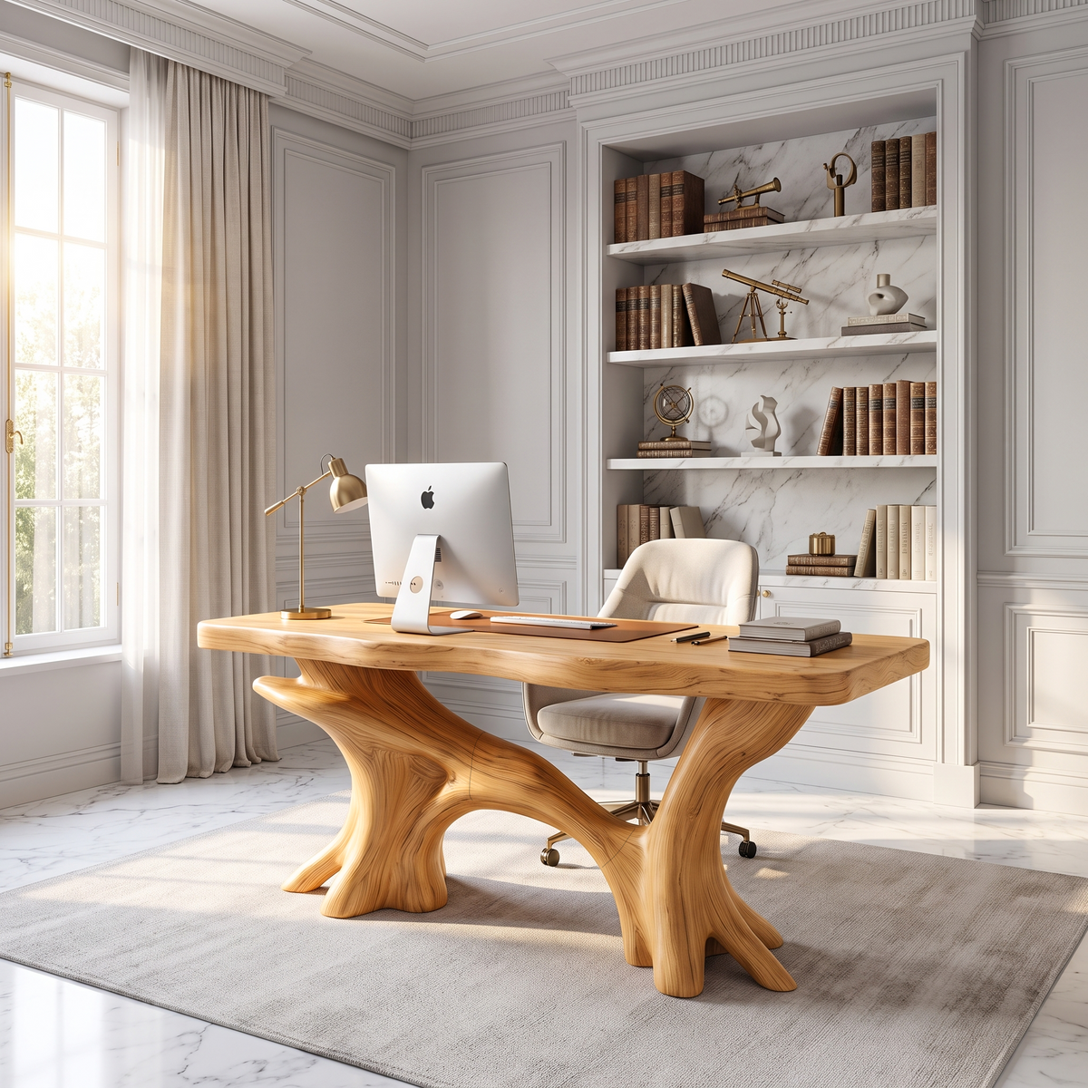 Modern Executive Desk With Sculptural Tree Root Base For Office