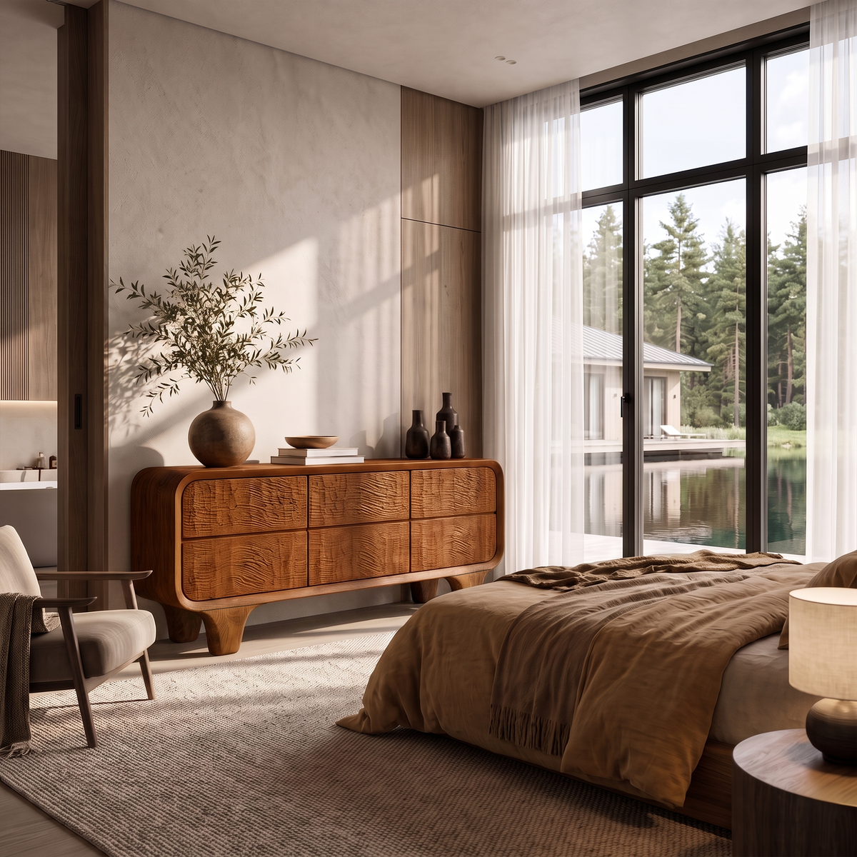 Contemporary Solid Wood Dresser With Smooth Curved Corners For Bedroom