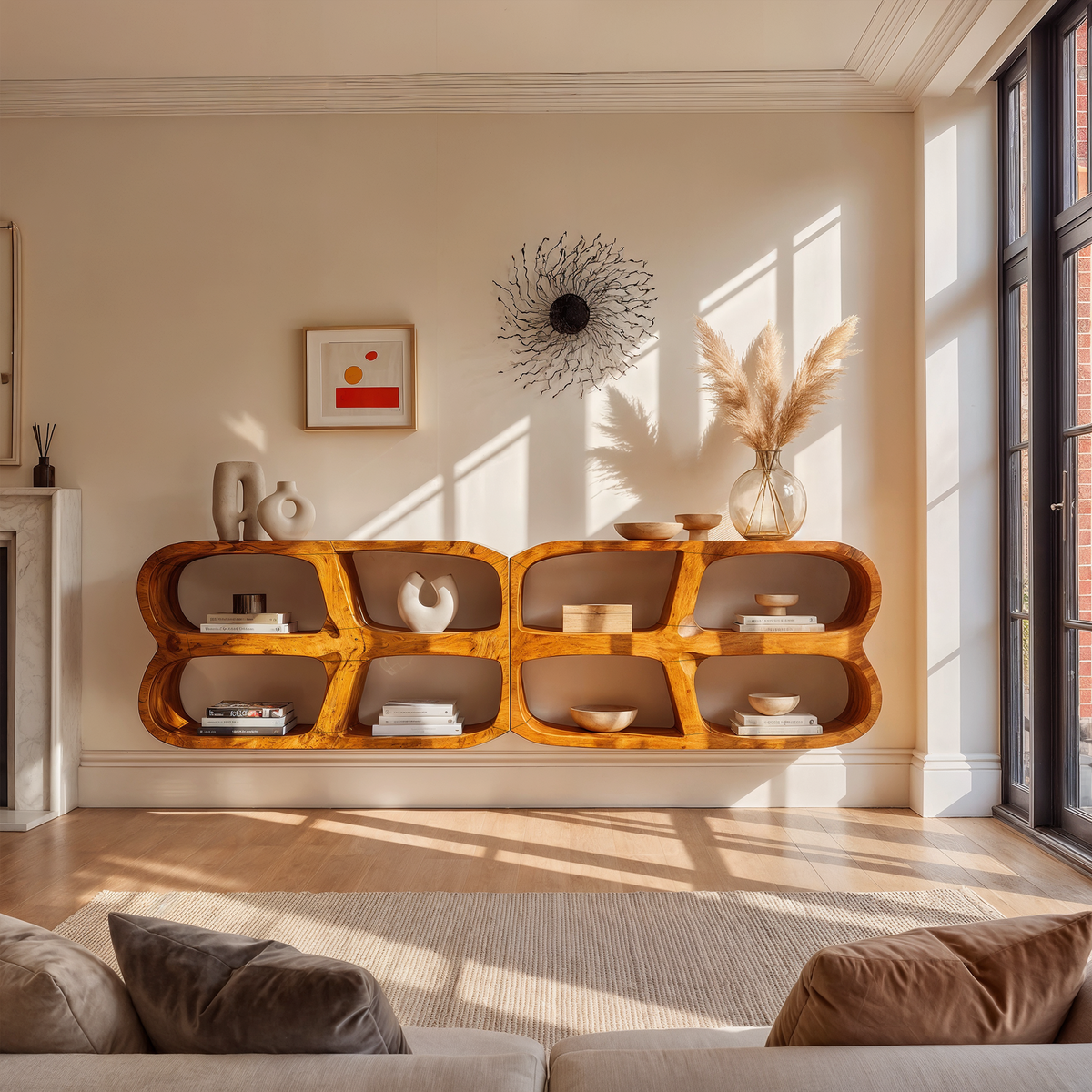 Modern Wall Mounted Bookshelf With Open Display Shelves For Living Room