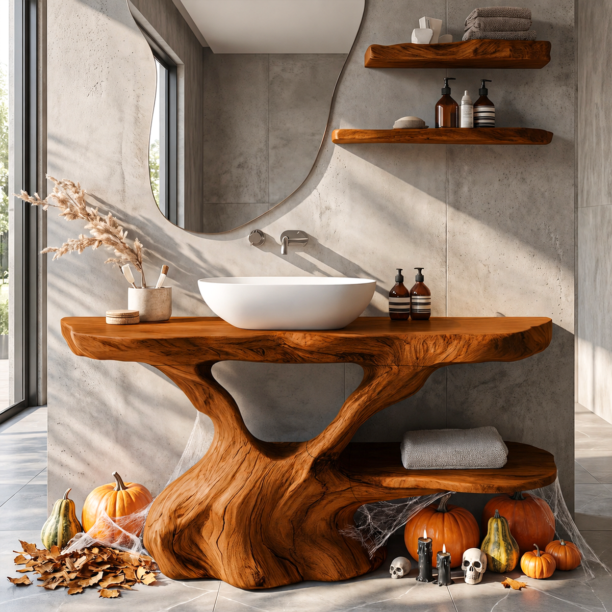Organic Halloween Bathroom Vanity With Sculptural Tree Root Base For Bathroom