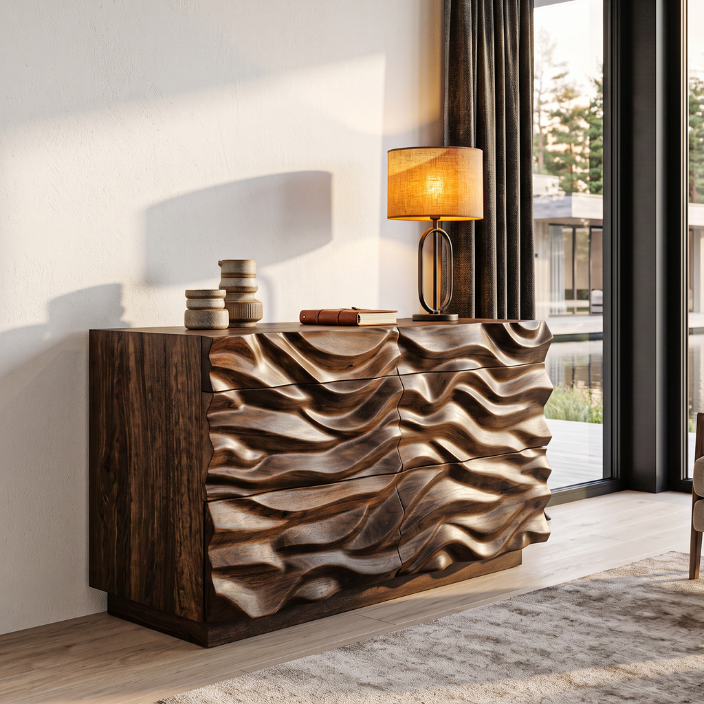 Modern Dresser With Sculpted Wave Front For Bedroom