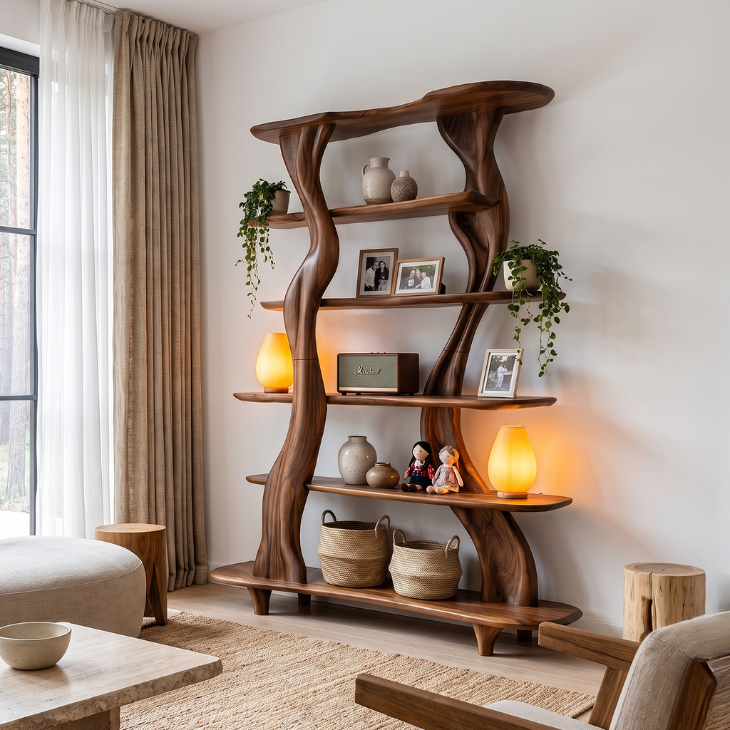 Mid Century Sculptural Bookshelf With Branch Inspired Frame For Living Room