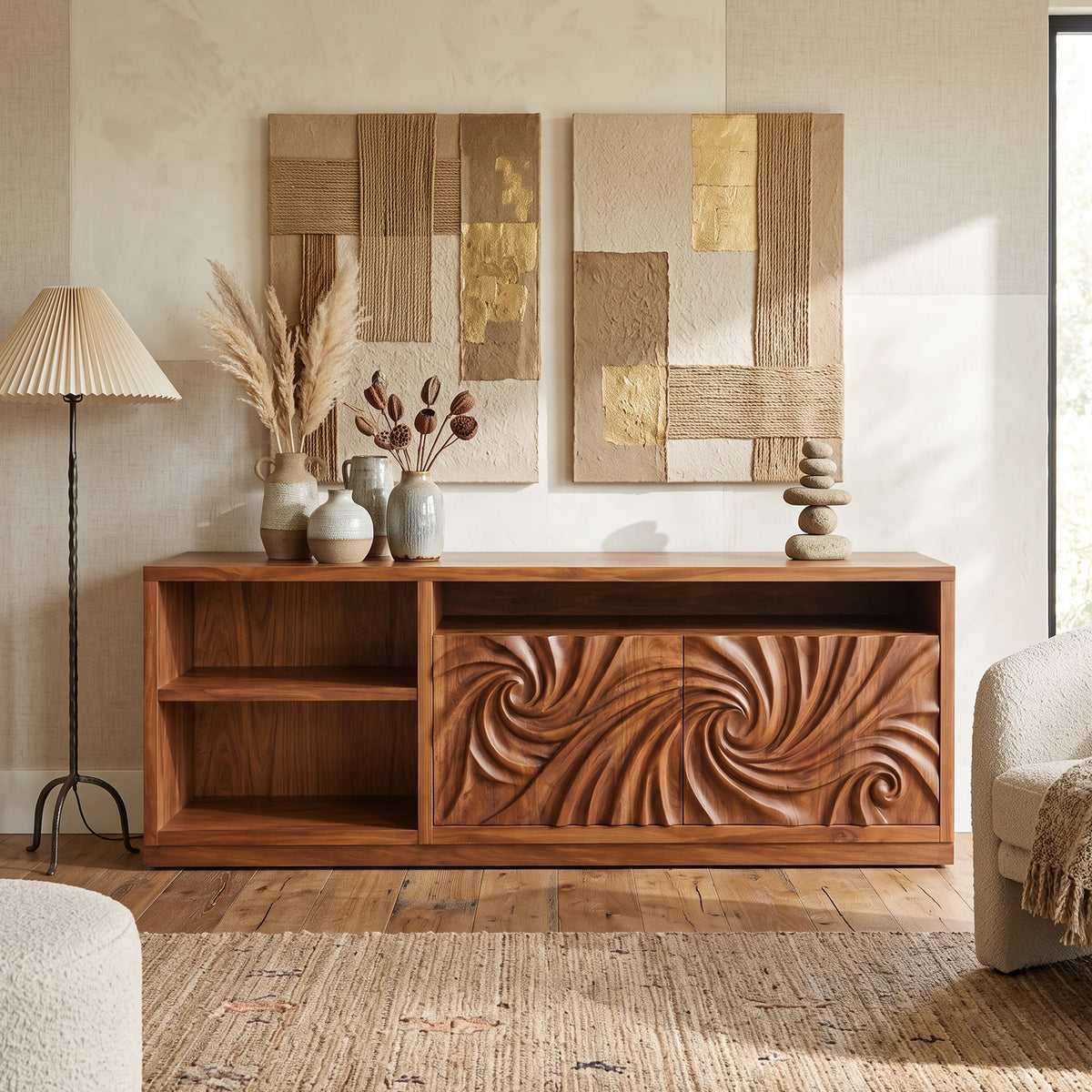 Minimalist Long Ripple Sideboard Modern Living Room