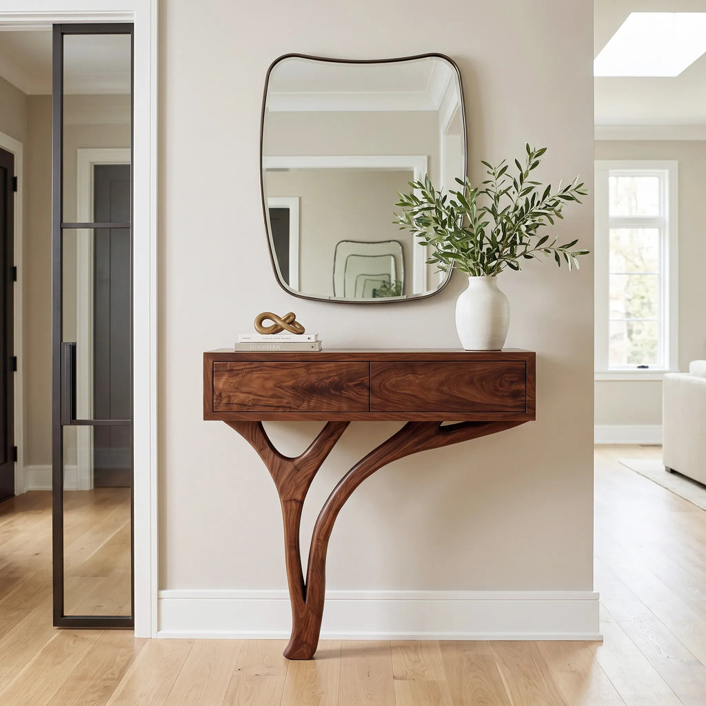 Contemporary Curved Wooden Console Table For Entryway