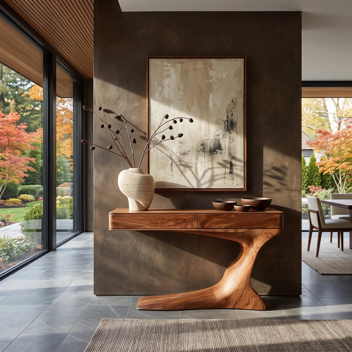 Modern Curved Console Table With Drawers For Entryway