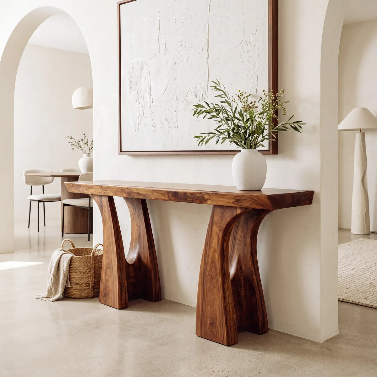 Organic Modern Sculptural Console Table With Curved Legs For Entryway