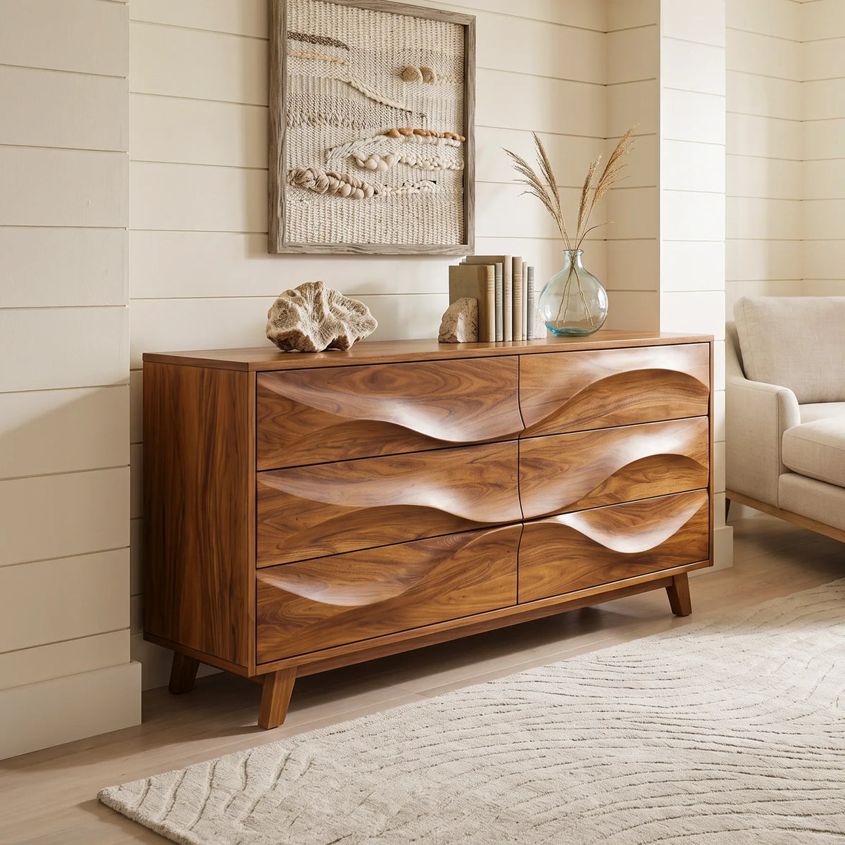 Minimalist Wave Closet Dresser For Modern Bedroom