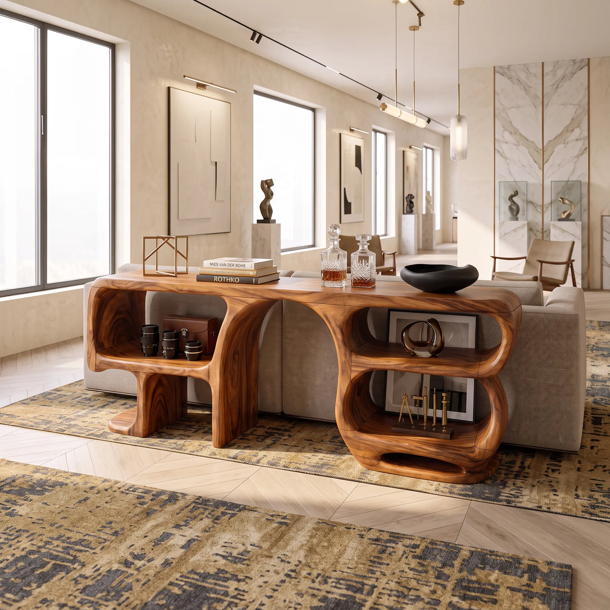 Modern Curved Frame Console For Living Room