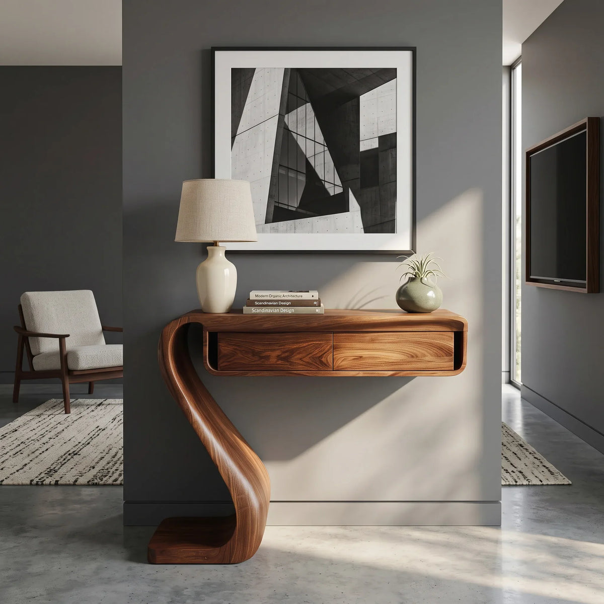 Contemporary Curved Drawer Console Table For Living Room