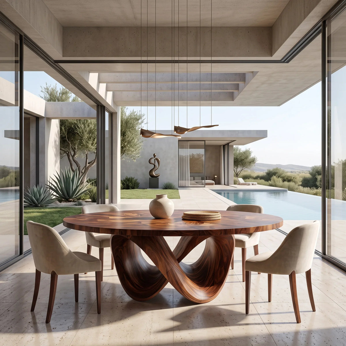 Modern Sculptural Base Round Dining Table For Dining Room