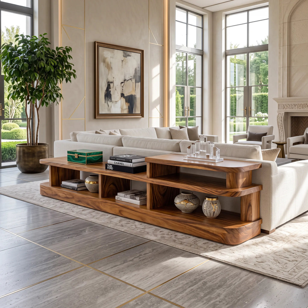 Organic Open Shelf Console For Modern Living Room