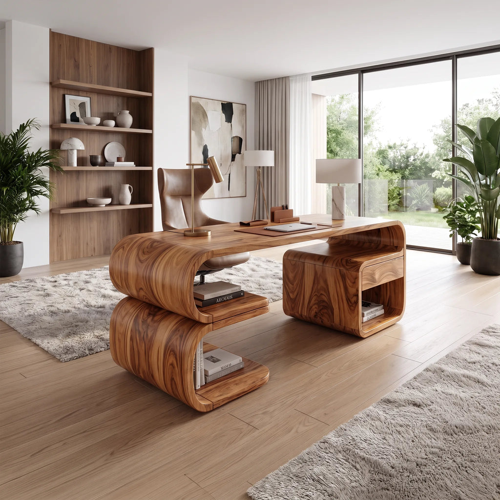 Creative Office Desk Writing Desk Executive Desk With Curved Open Shelves For Home Office