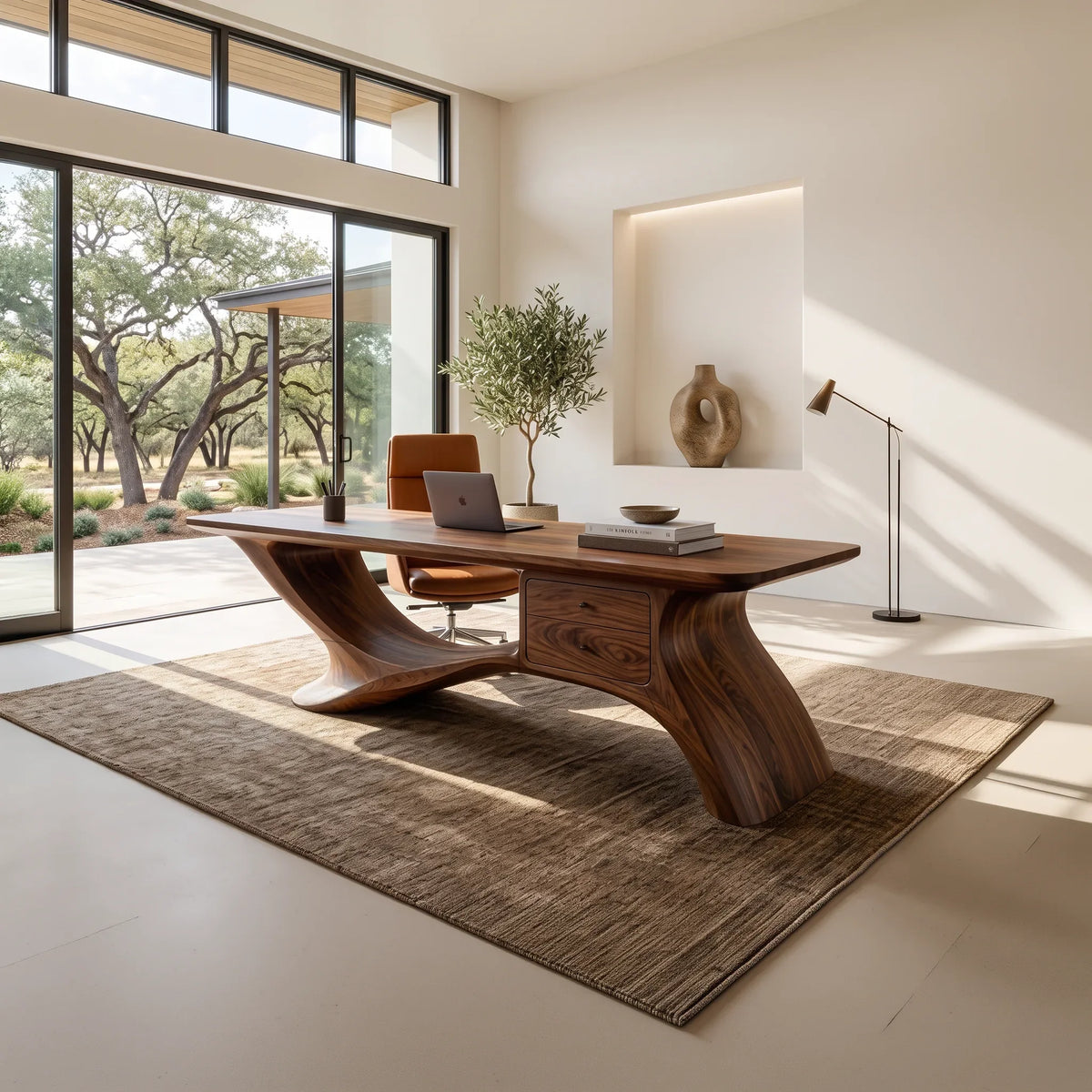 Sculptural Office Desk Organic Curved Base For Executive Office
