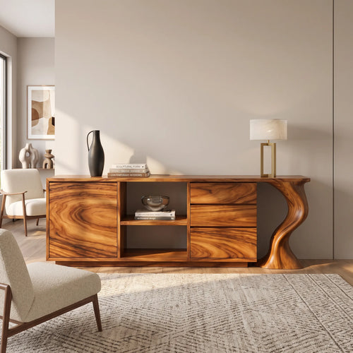 Contemporary Grooved Front Credenza Open Dining Room