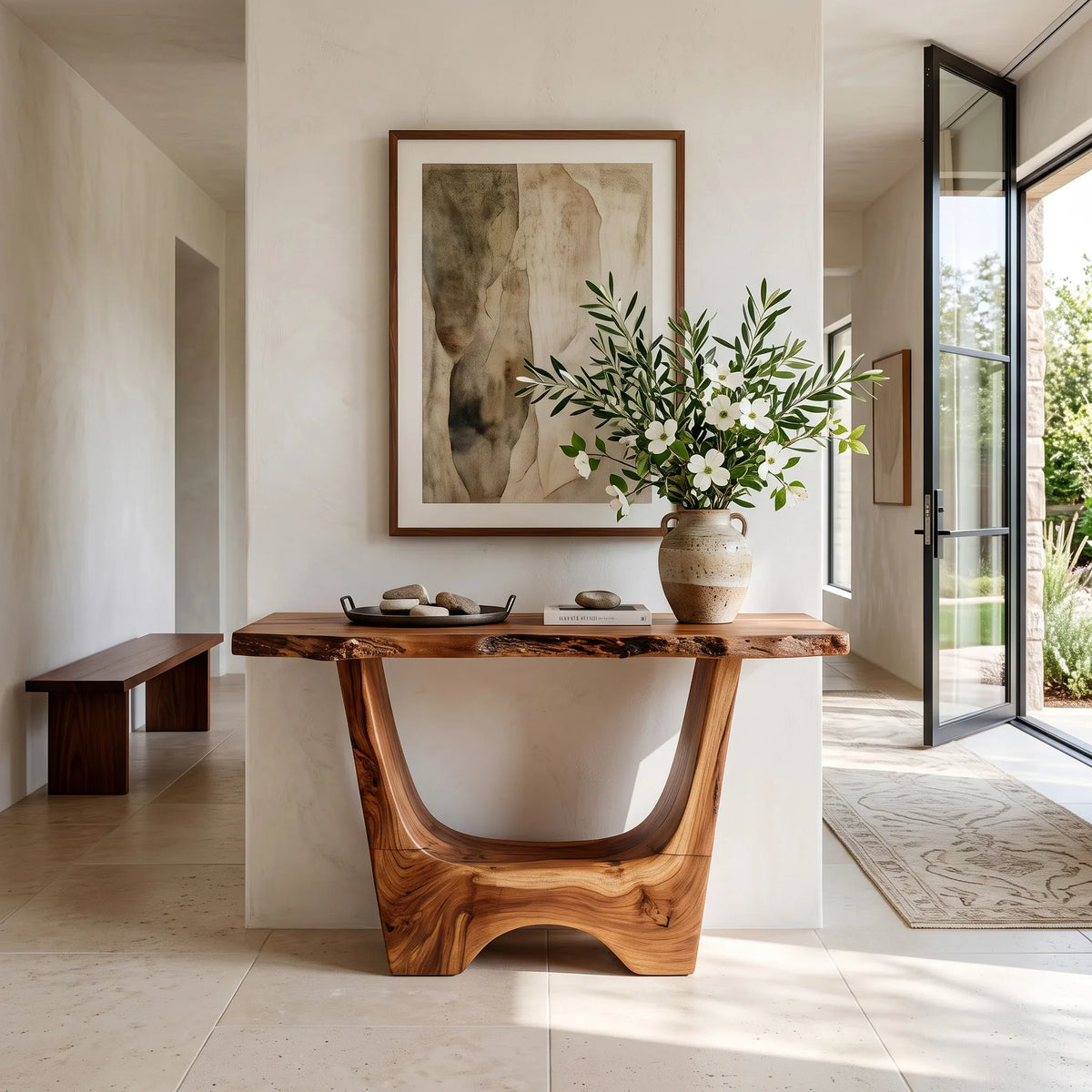 Organic Live Edge Sculptural Console Table For Entryway