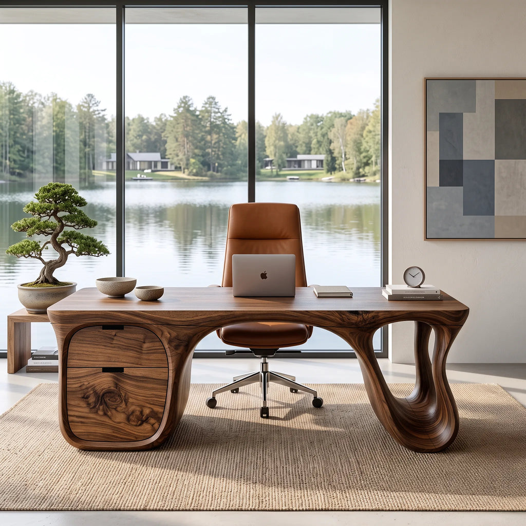 Luxury Executive Desk Sculptural Base With Storage Modern Office