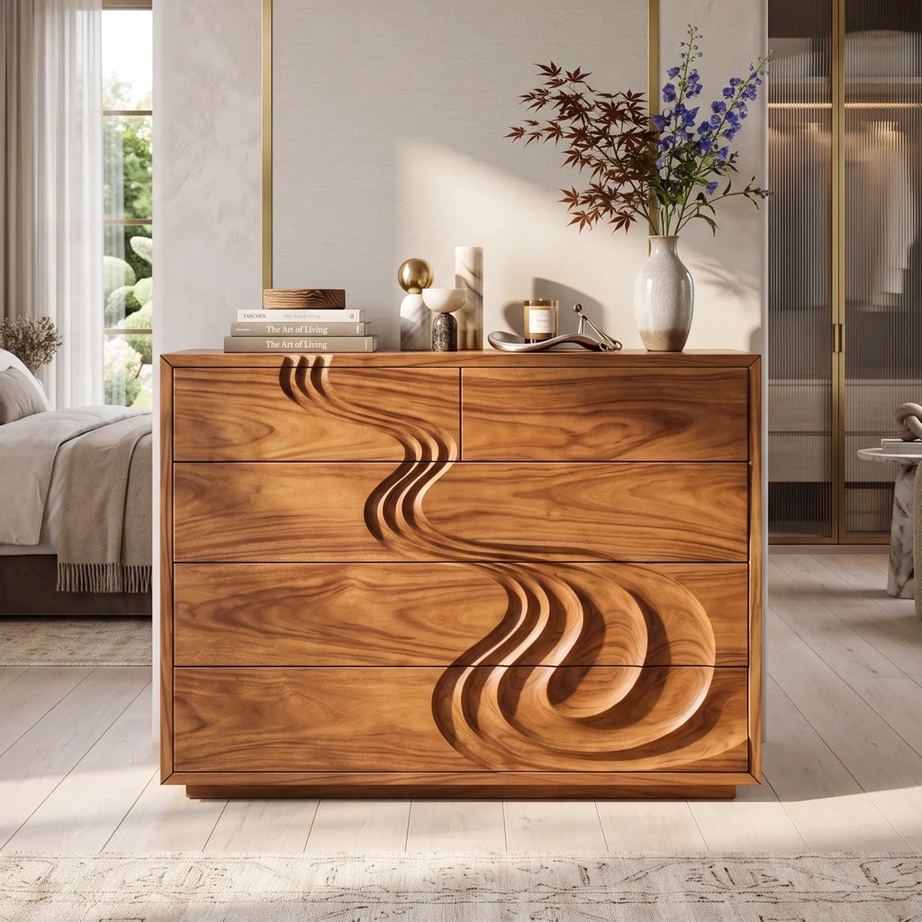Contemporary Carved Bedroom Dresser For Master Suite