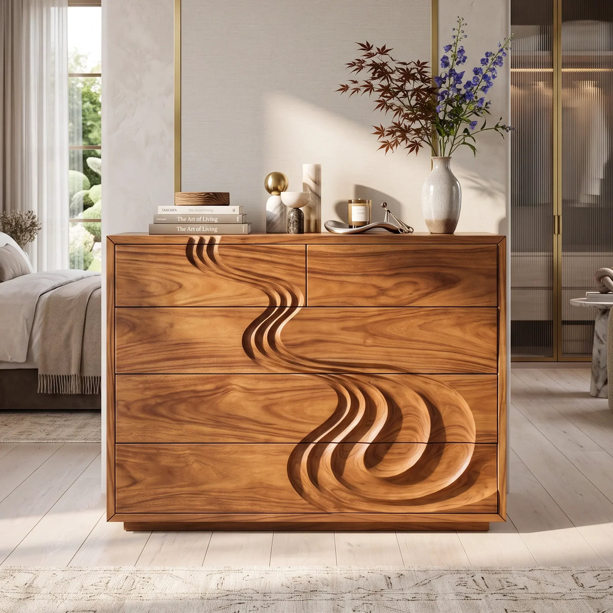 Contemporary Carved Bedroom Dresser For Master Suite