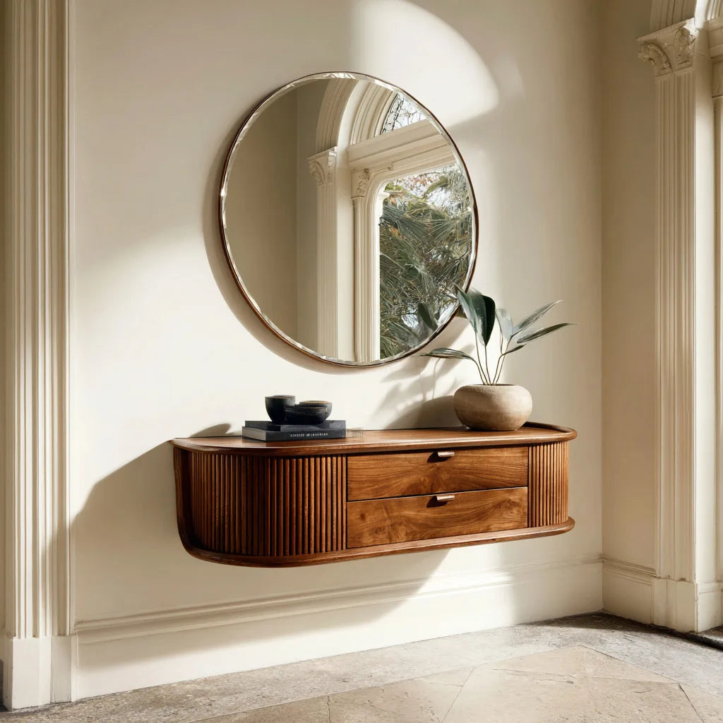 Modern Floating Wooden Console Table For Entryway