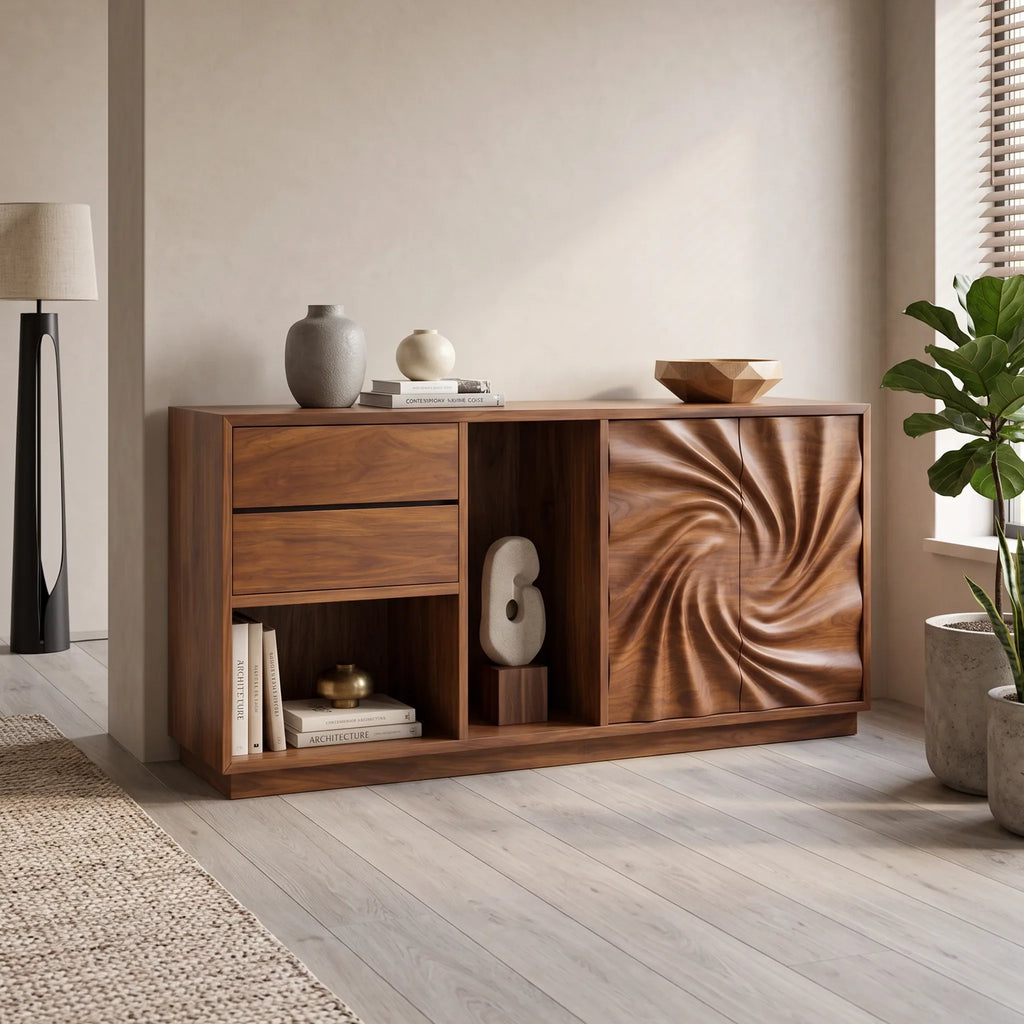 Modern Reeded Front Credenza Wide Living Room