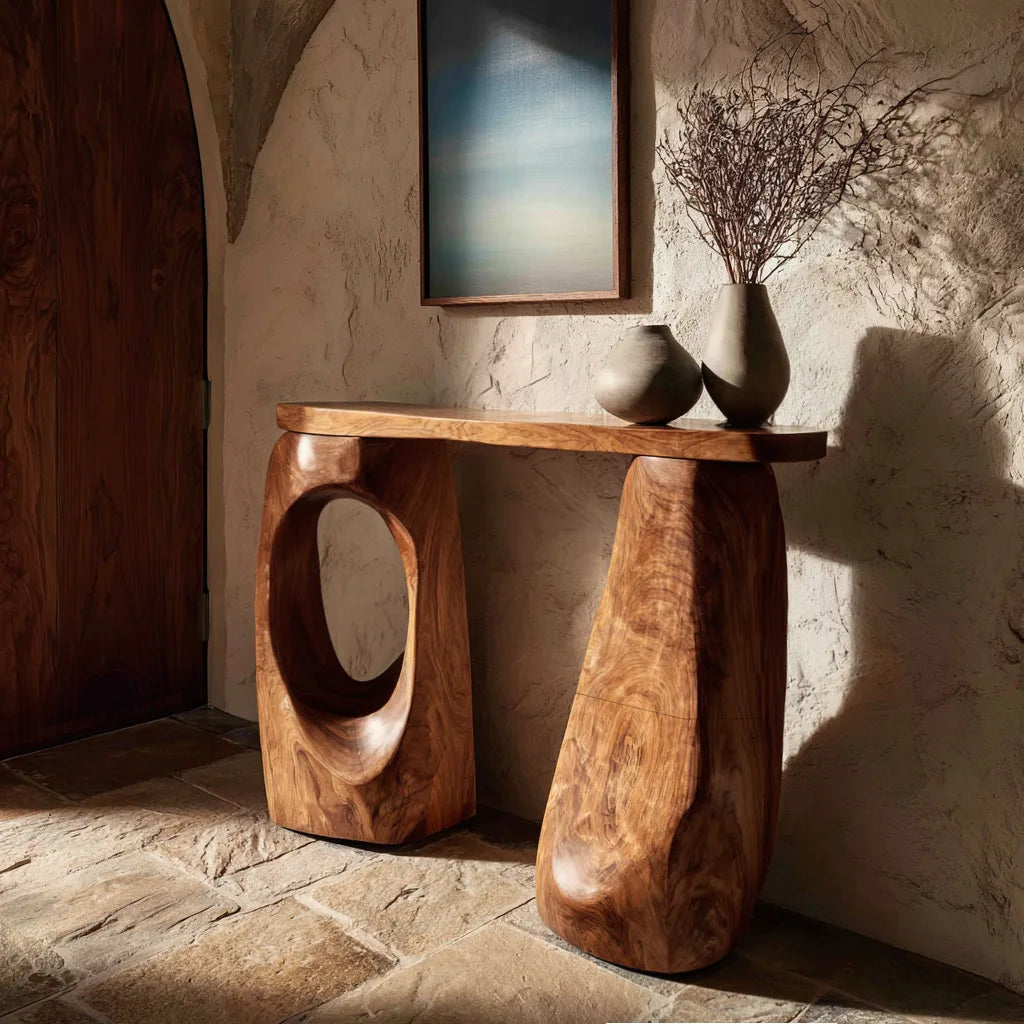 Organic Sculptural Open Base Console Table For Living Room