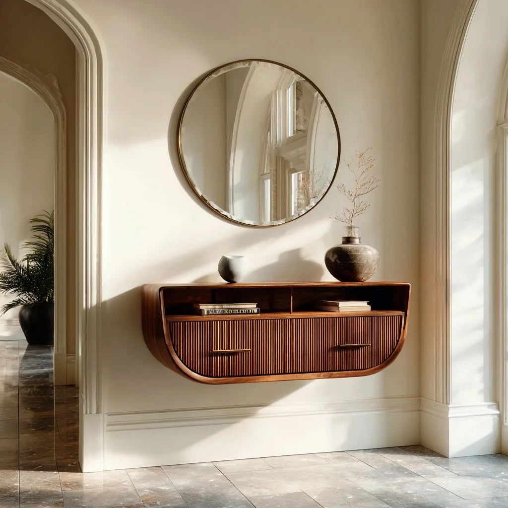 Modern Fluted Floating Console Table For Entryway