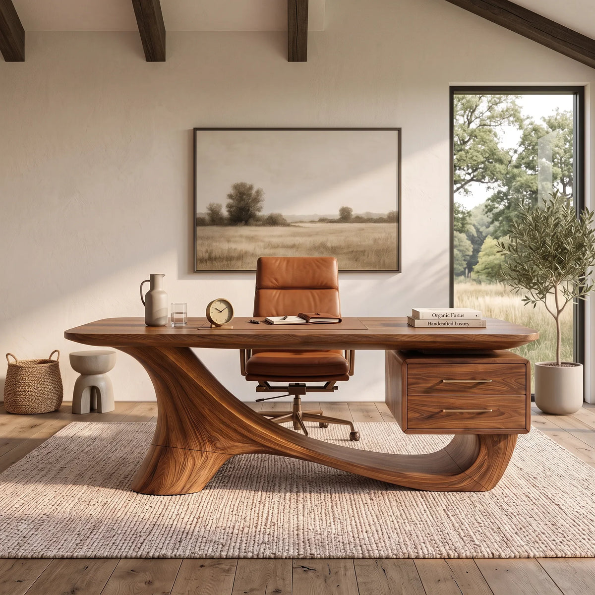 Contemporary Office Desk Sculptural Base Luxury Executive Office