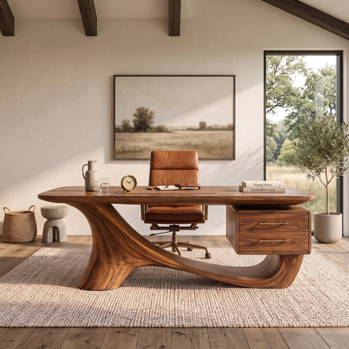 Contemporary Office Desk Sculptural Base Luxury Executive Office