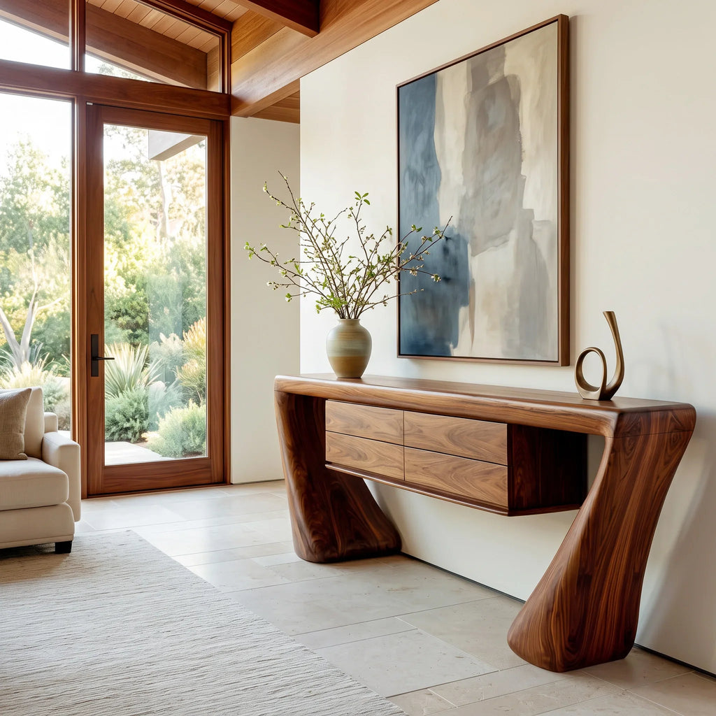 Contemporary Curved Drawer Console Table For Entryway