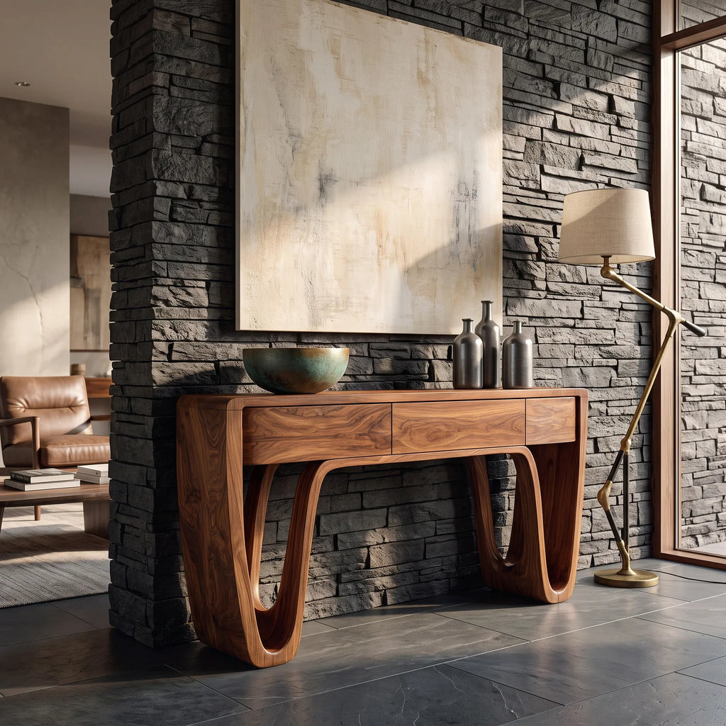 Contemporary Curved Leg Drawer Console Table For Living Room