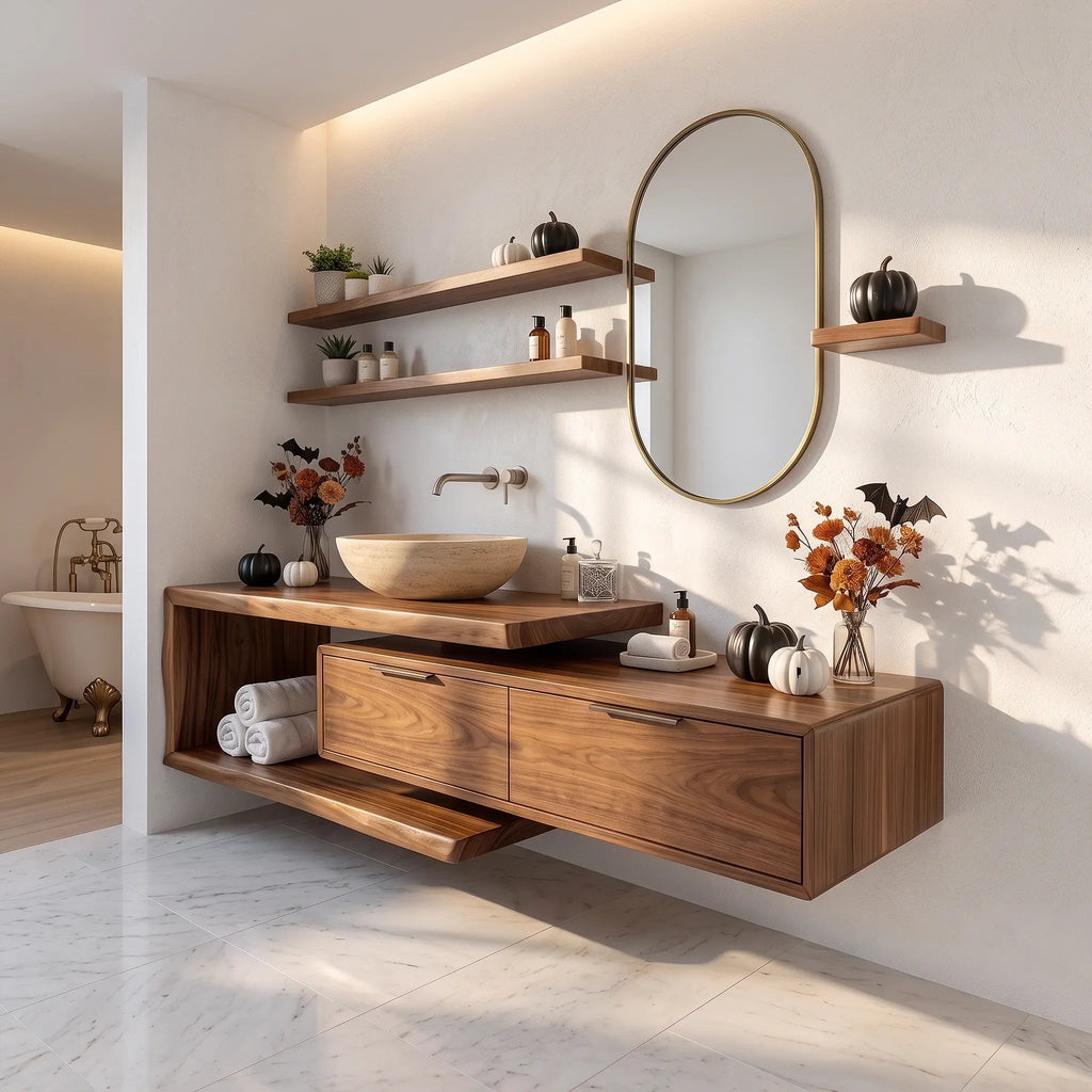 Handcrafted Mid Century Floating Vanity Primary Ensuite
