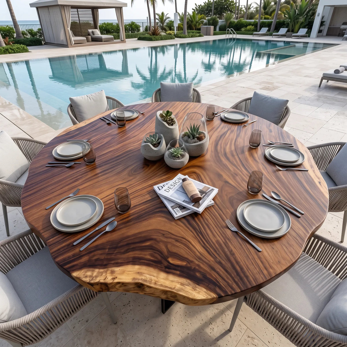 Organic Modern Live Edge Table Top Poolside Dining