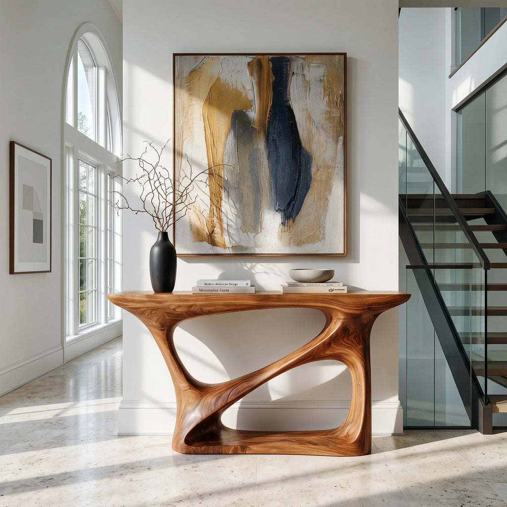 Modern Organic Open Base Console Table For Entryway