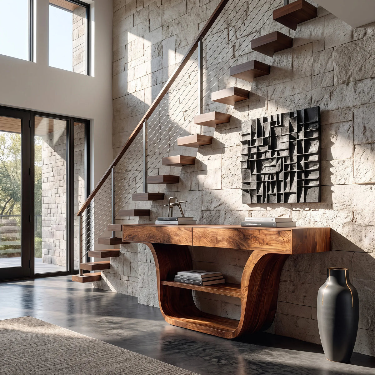 Contemporary Curved Storage Console Table For Entryway