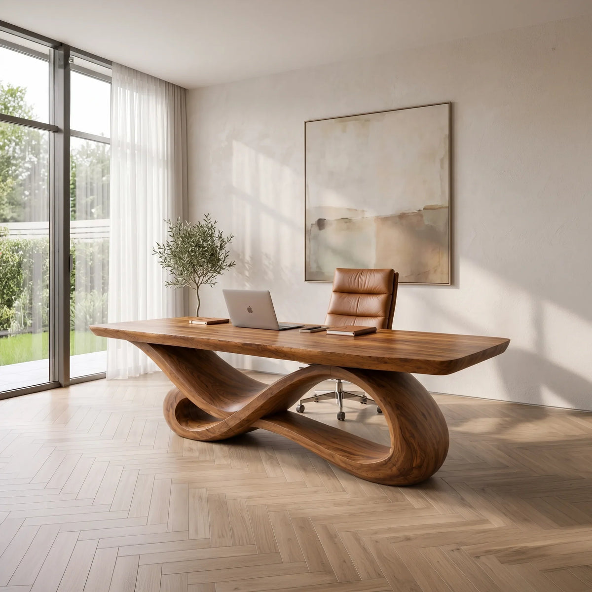 Contemporary Executive Desk Organic Curved Base For Modern Workspace