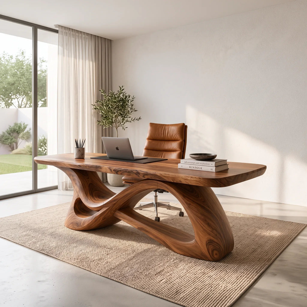 Modern Office Desk Sculptural Curved Base For Luxury Office