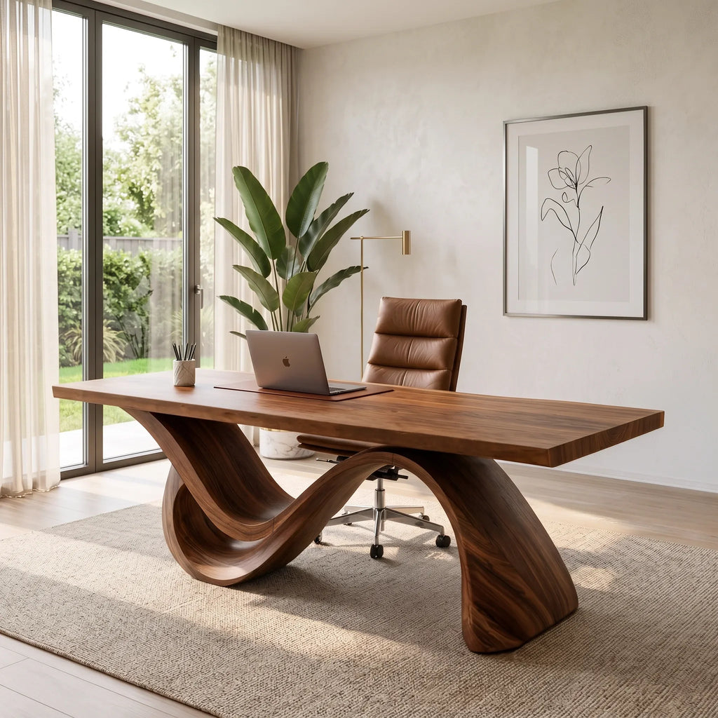 Organic Modern Office Desk Sculptural Base For Executive Workspace