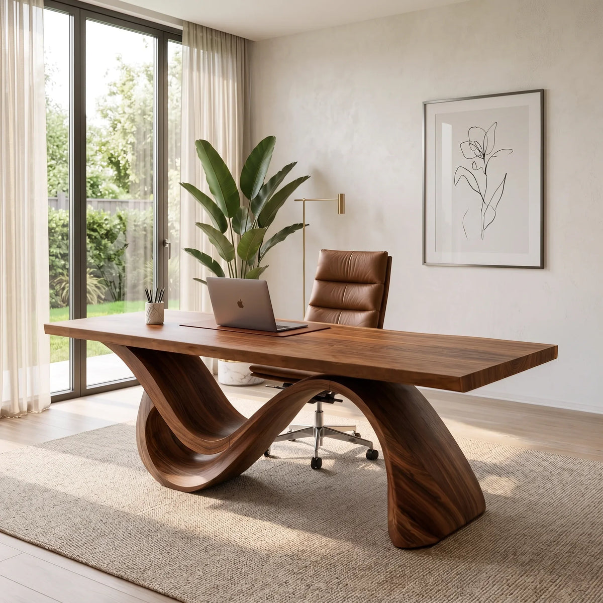 Organic Modern Office Desk Sculptural Base For Executive Workspace