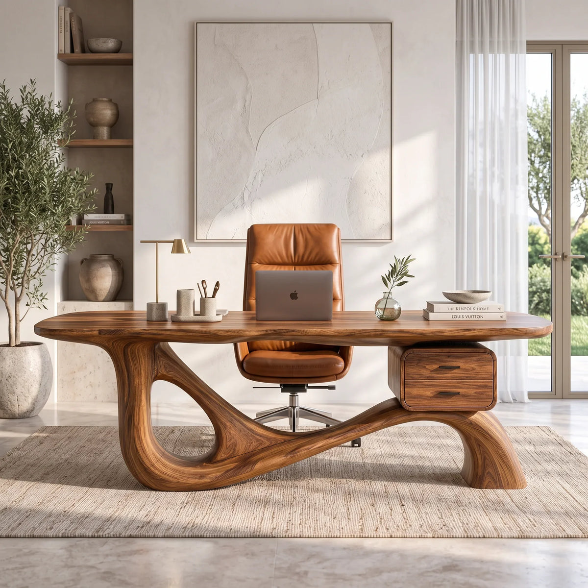 Organic Modern Executive Desk Drawer Pedestal For Designer Office