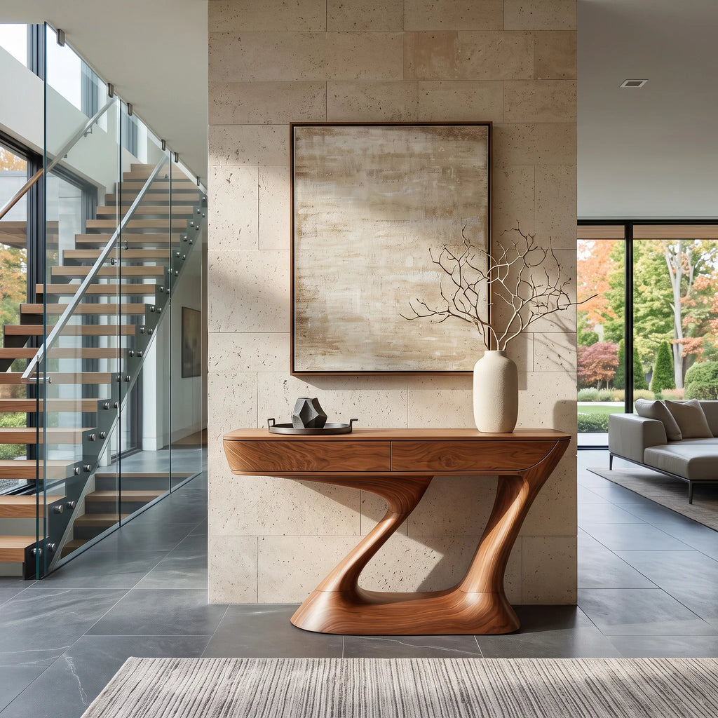 Contemporary Sculptural Drawer Console Table For Entryway