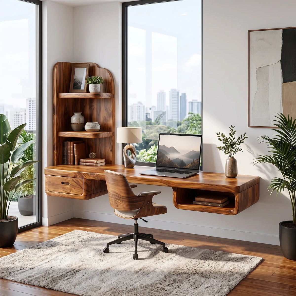 Calm Computer Desk Home Office Desk Writing Desk With Tall Shelves For Home Office