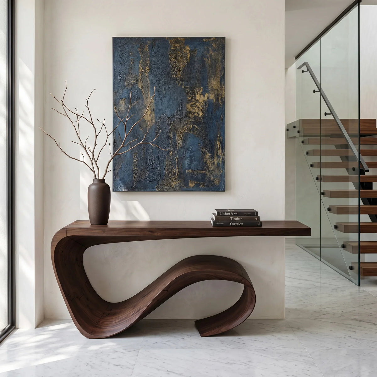 Modern Sculptural Loop Base Console Table For Entryway