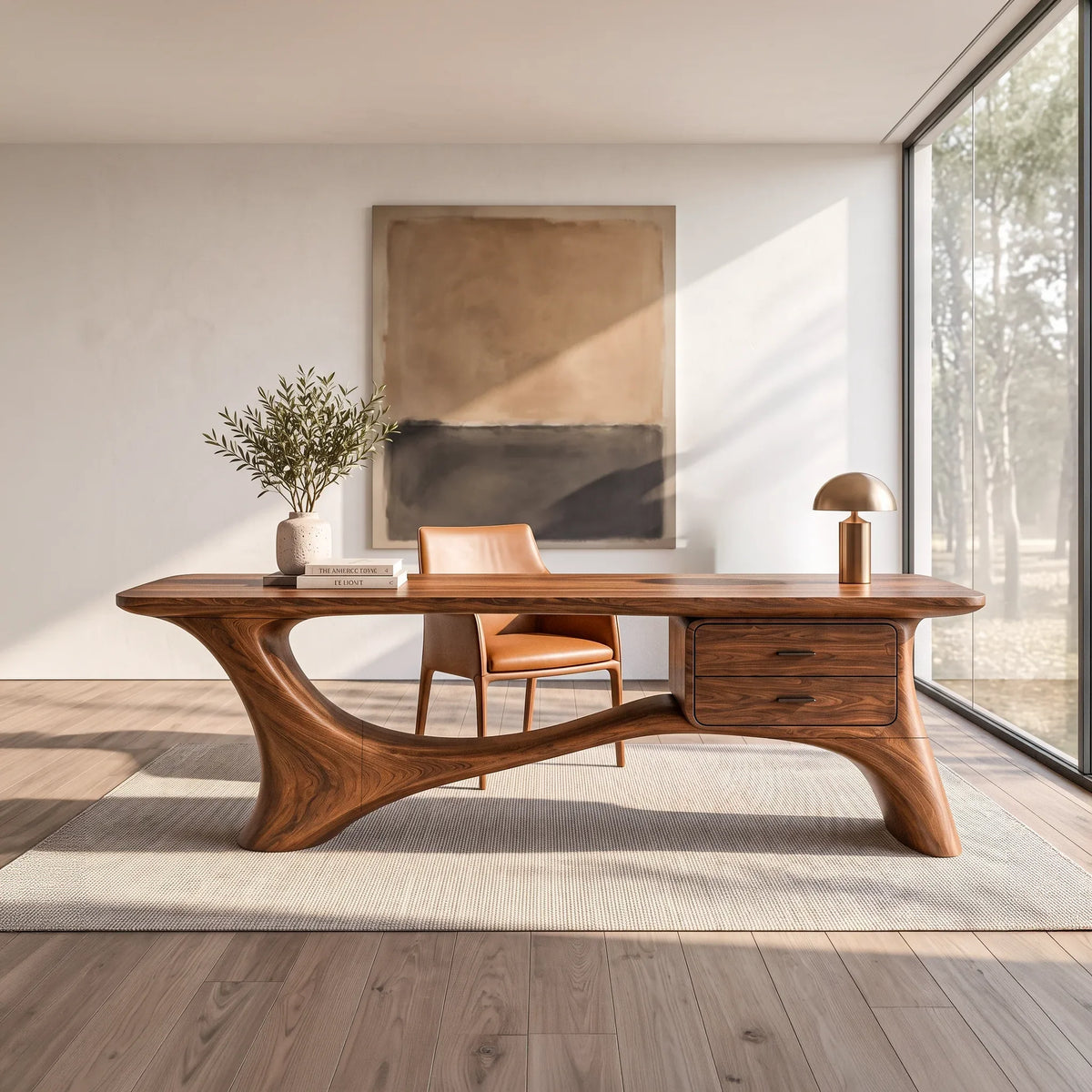 Contemporary Office Desk Sculptural Curved Base Modern Workspace